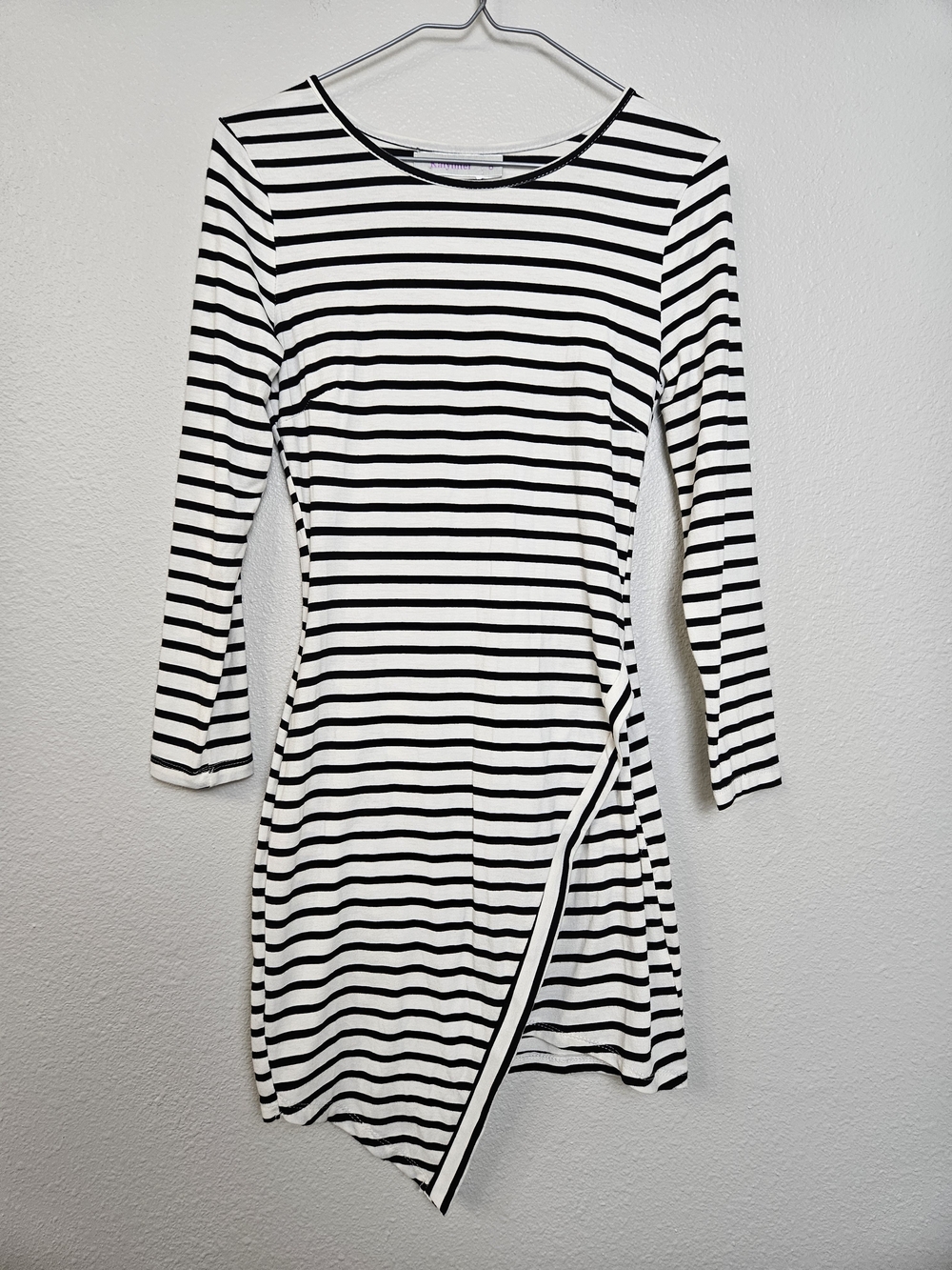 Striped Black & White Asymmetrical Hem Dress Size 8
